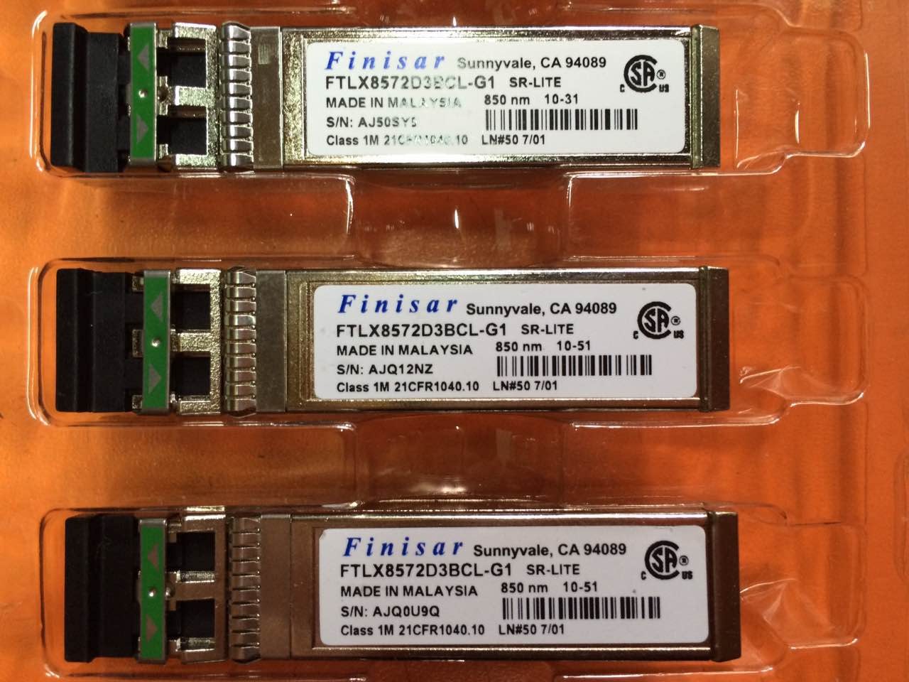 Module quang transceivers 10G Hãng Finisar FTLX8572D3BCL, SFP+, 10GbE, SR, 850nm chính hãng