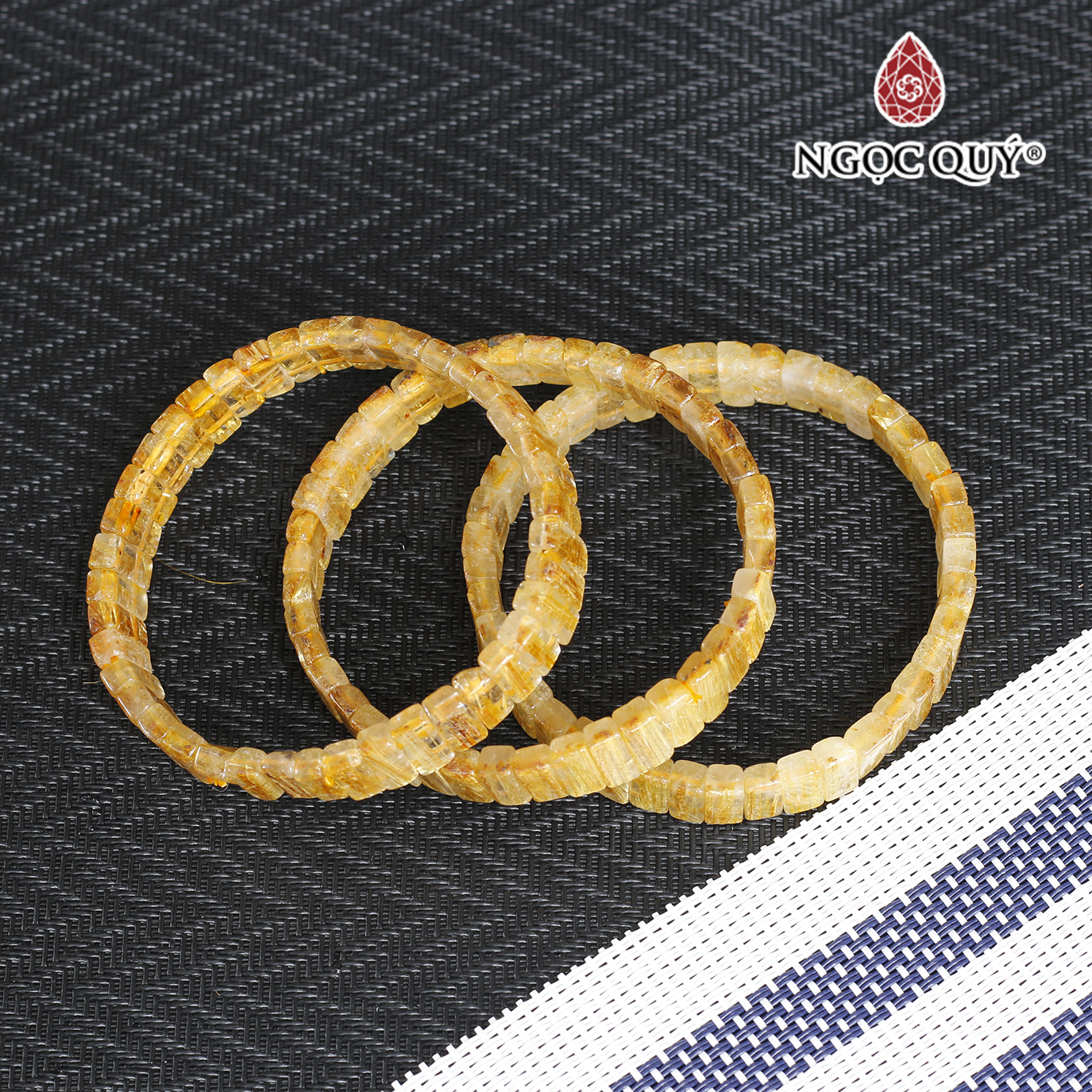 Vòng tay bản vuông đá thạch anh tóc vàng bã mía 9x4mm - Ngọc Quý Gemstones