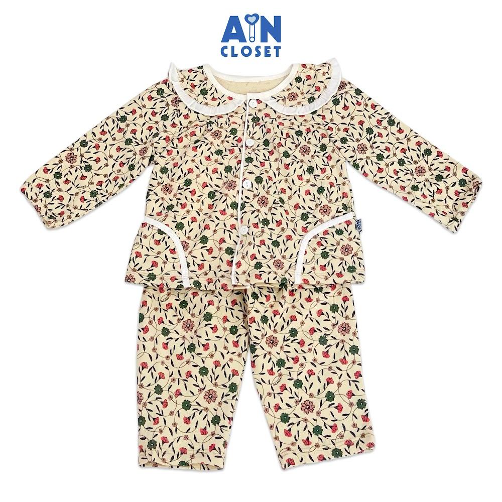 Bộ quần áo dài bé gái họa tiết hoa Tóc Tiên xanh thun da cá - AICDBGTDIE6A - AIN Closet