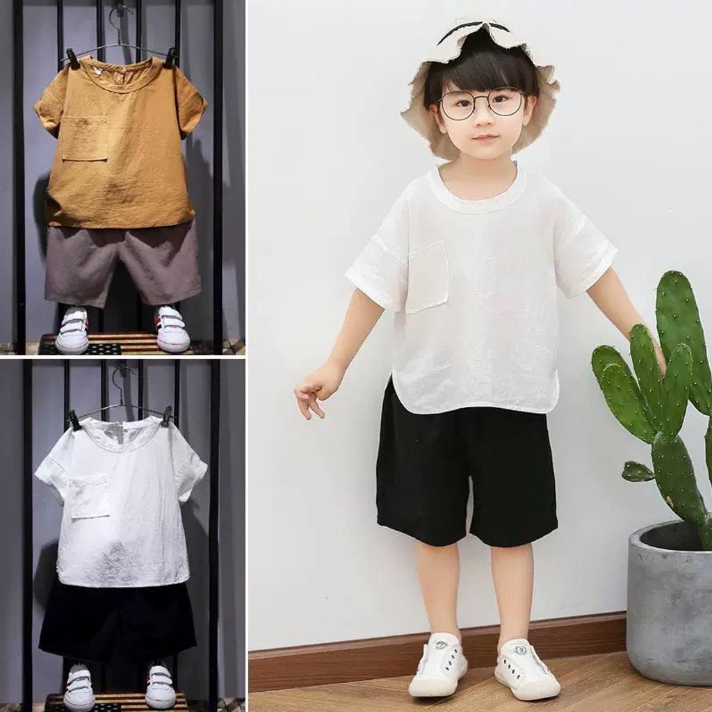 Bộ Cộc Tay Bé Trai, Bộ Đồ Bé Trai Vải Đũi Có Túi Ngực Cho Trẻ Mặc Đi Chơi Từ 6-28kg - ROSY KIDS