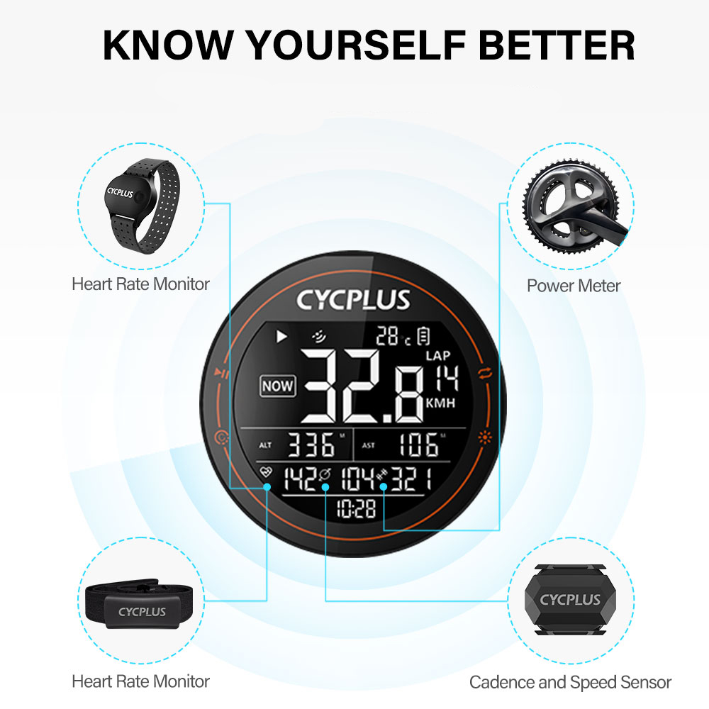 Máy Đo Tốc Độ Gps Bt Ant Chống Nước Với Cảm Biến Nhịp Tim Màn Hình Nhịp Tim Không Dây Cycplus