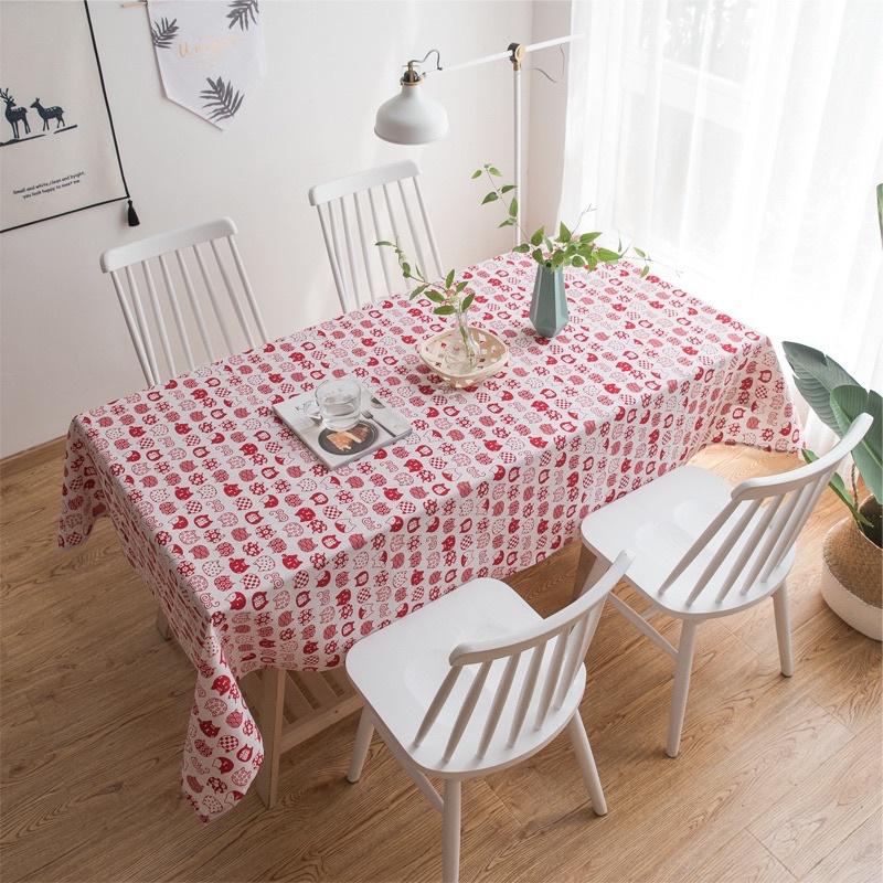 Khăn Bàn Vải Canvas Vải Bố Trang Trí Decor Picnic Hoạ Tiết Mèo