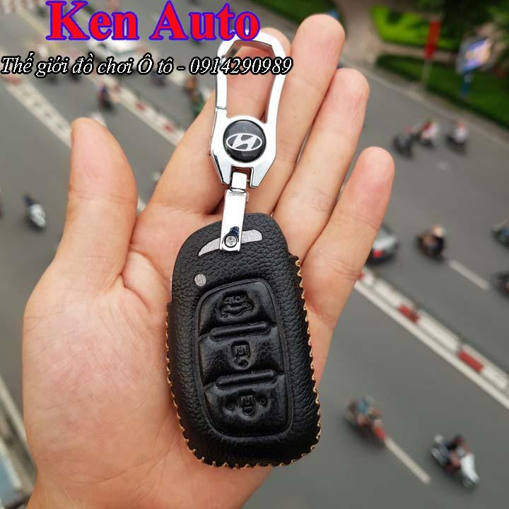 Bao da Handmade bảo vệ chìa khóa xe Hyundai i10, Hyundai Tucson, Hyundai Elantra…kèm móc đeo Inox