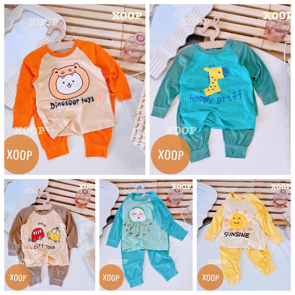 Đồ bộ dài phối tay hàng minky mom chất thun lạnh in họa tiết mặt trời-sunsine cho bé trai bé gái ( Size từ 8-19kg) BD6