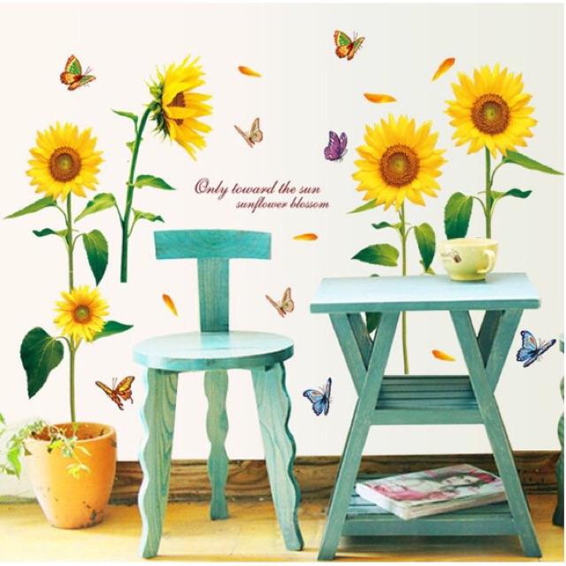 Decal trang trí tường - Bộ ghép Hoa Hướng Dương và chân hàng rào hoa