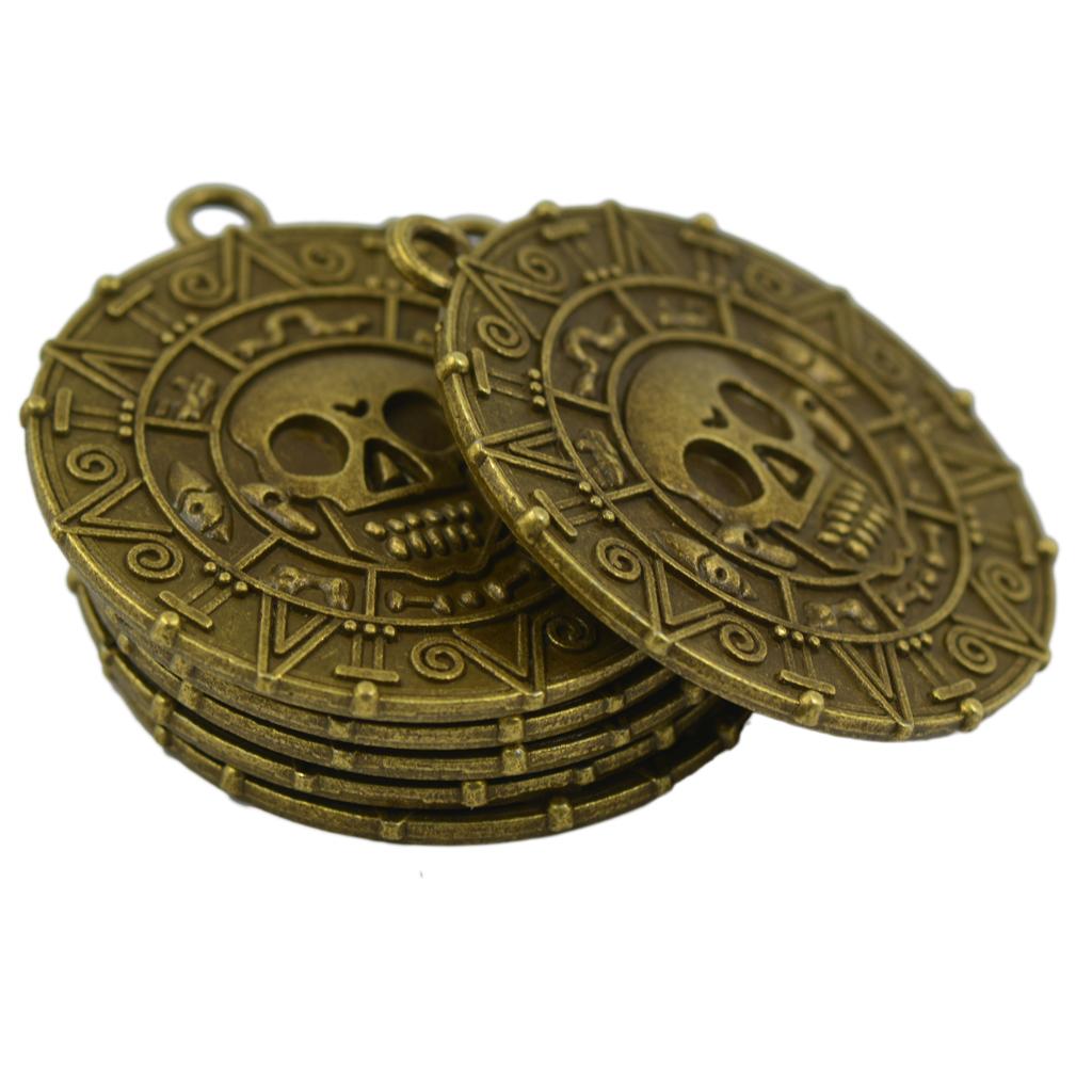 3x6x Punk Halloween Pirates Aztec Coin Medallion Skull Necklace Pendant Bronze