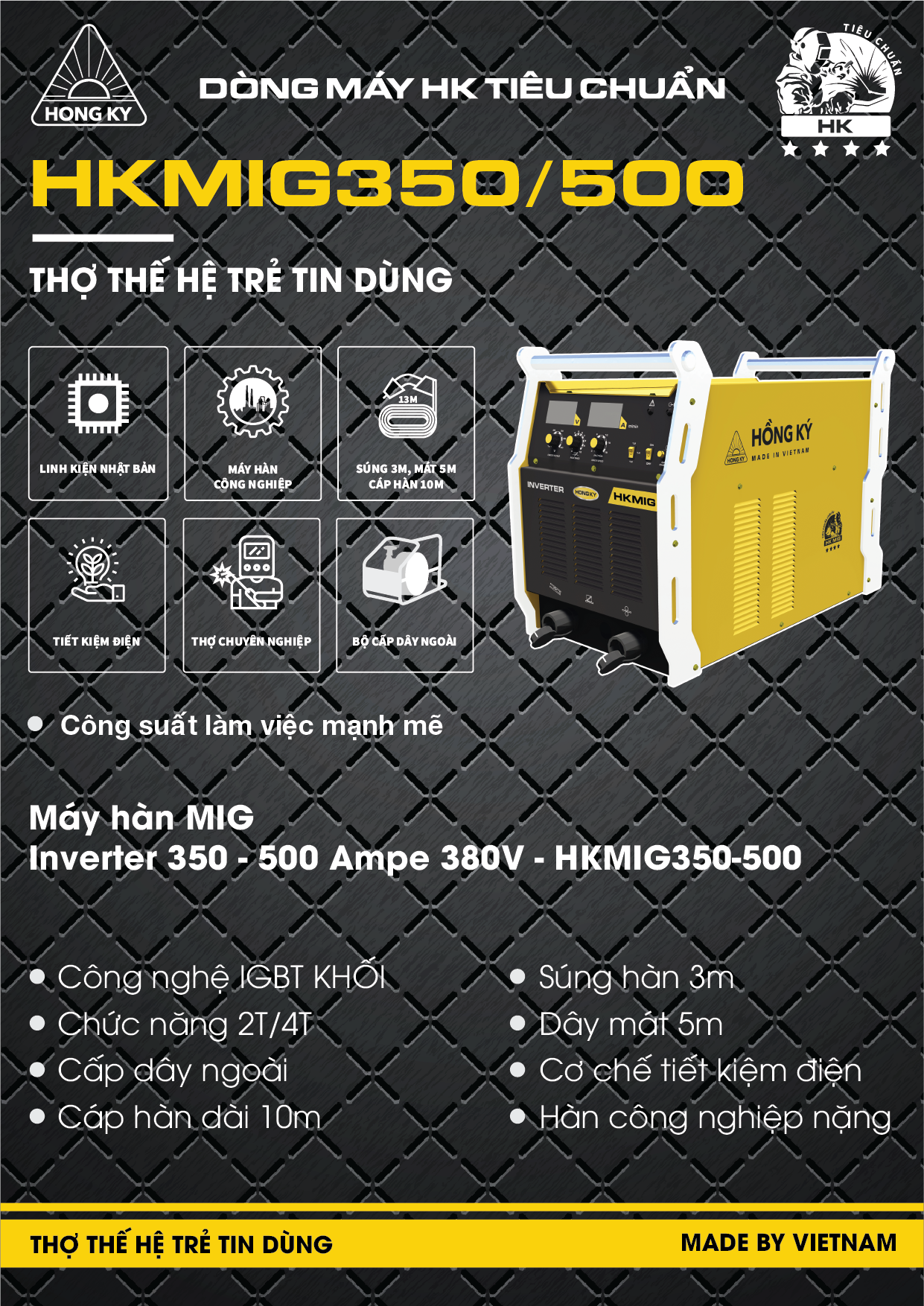 Máy hàn MIG Hồng Ký Inverter 500 Ampe 380V HKMIG500