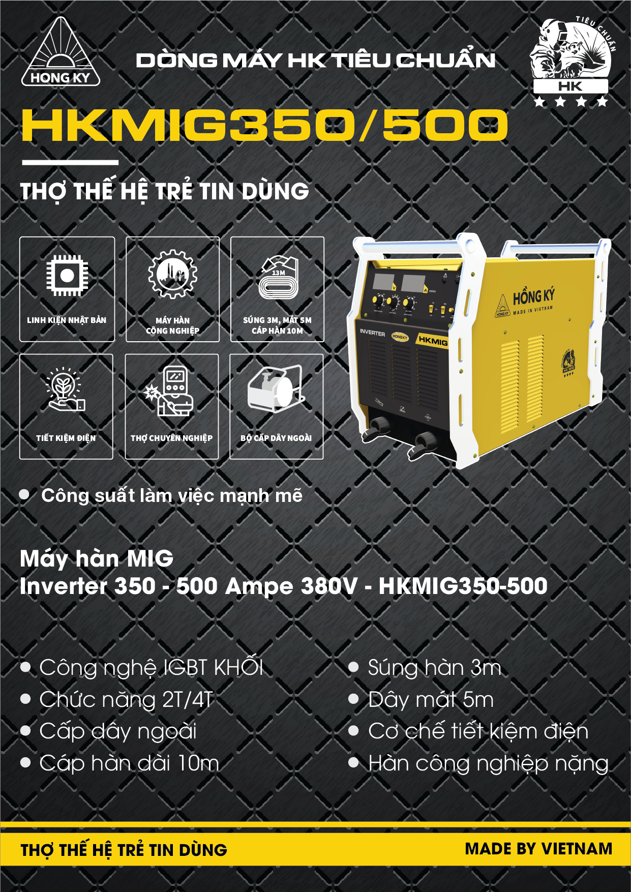 Máy hàn MIG Hồng Ký Inverter 350 Ampe 380V HKMIG350