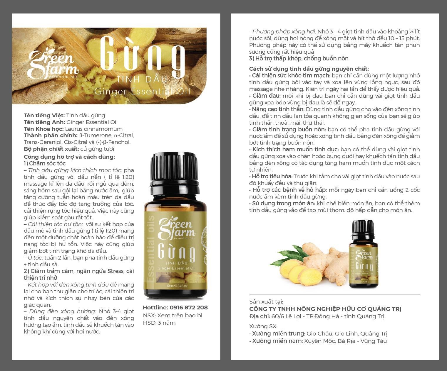 Tinh dầu gừng Greenfarm 100ml