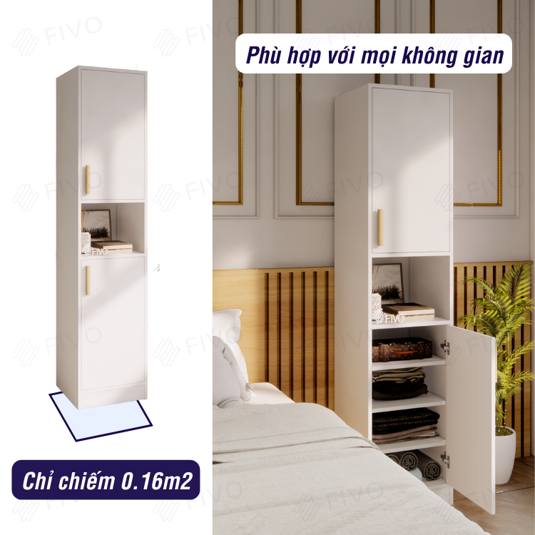 Tủ Quần Áo Cá Nhân Gỗ Chống Ẩm FIVO FC05 Thiết Kế Tinh Gọn Có Hộc, Phù Hợp Cho Không Gian Phòng Trọ, Giá Sinh Viên - Màu Full Trắng