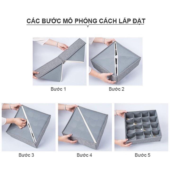 Combo 3 hộp vải đựng bảo quản đồ lót,khay đựng quần áo tất vớ bằng vải không dệt tiết kiệm diện tích 6, 7, 24 ngăn