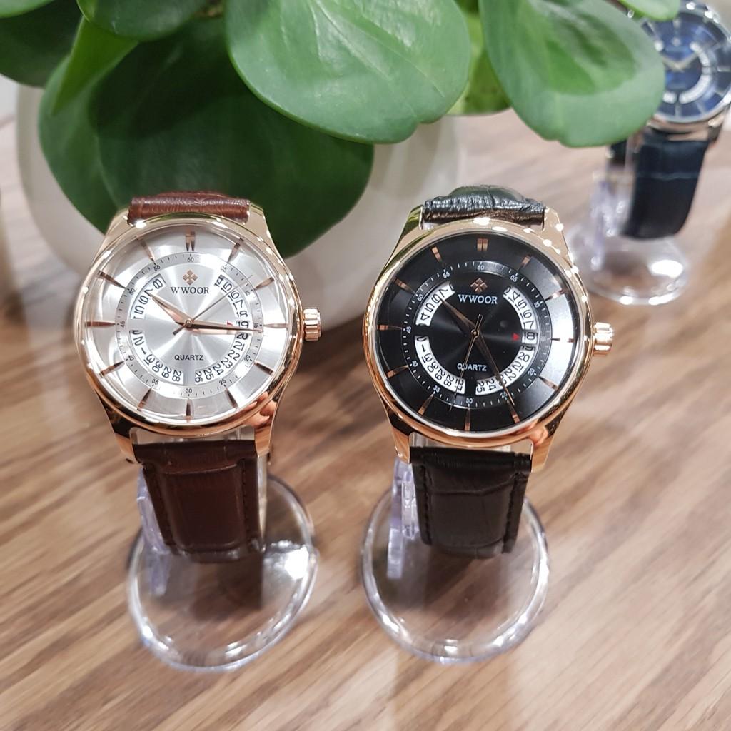 Đồng hồ nam dây da cao cấp có lịch chống nước, chống xước chính hãng WWOOR - Tony Watch 68