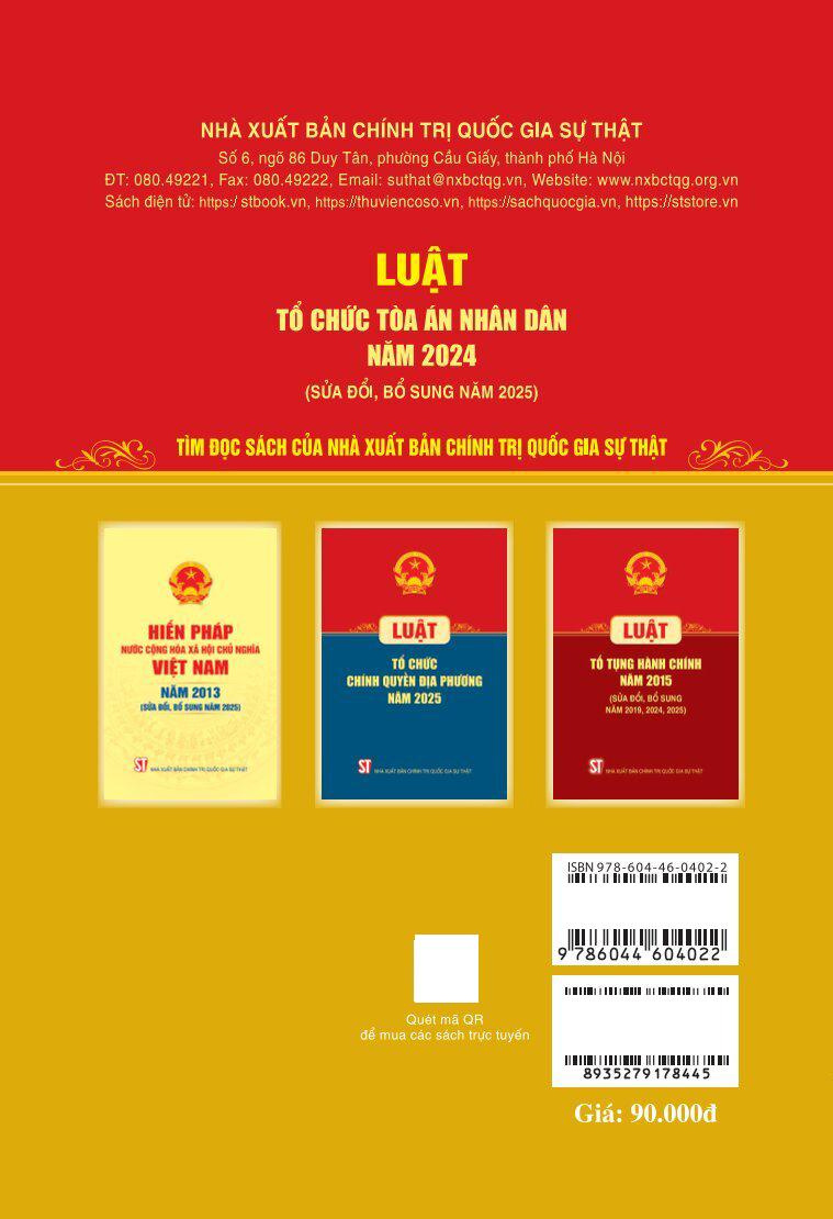 Sách - Luật Tổ Chức Tòa Án Nhân Dân Năm 2024 (Sửa Đổi, Bổ Sung Năm 2025)