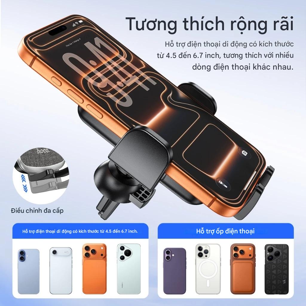 Giá đỡ điện thoại xe hơi kẹp cửa gió Hoco CA94 Polaris xoay 360 độ cho điện thoại 4.5 - 6.7 inch - Hàng chính hãng