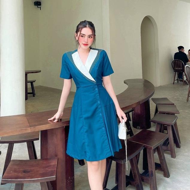 VÁY CÔNG SỞ - XANH CỔ TIM THANH LỊCH - ĐẦM NỮ XINH - GD182
