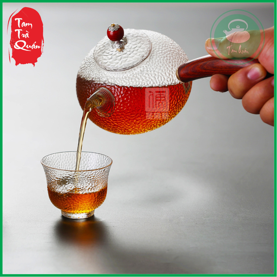 Ấm đun thủy tinh sần cán gỗ 320ml
