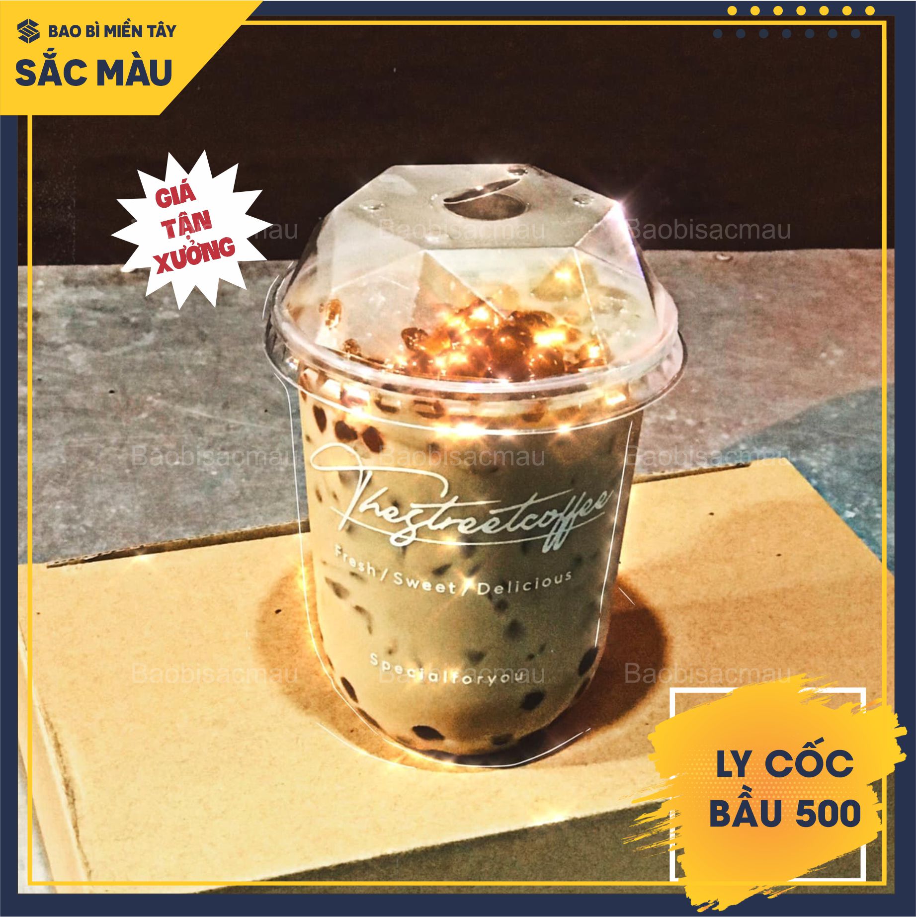 Sỉ 50 cốc nhựa/ ly nhựa đáy bầu 500ml kèm nắp