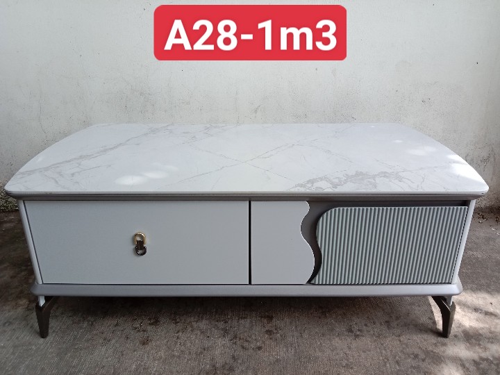 Bàn trà sofa Tundo mặt đá nhập khẩu màu trắng vân xám