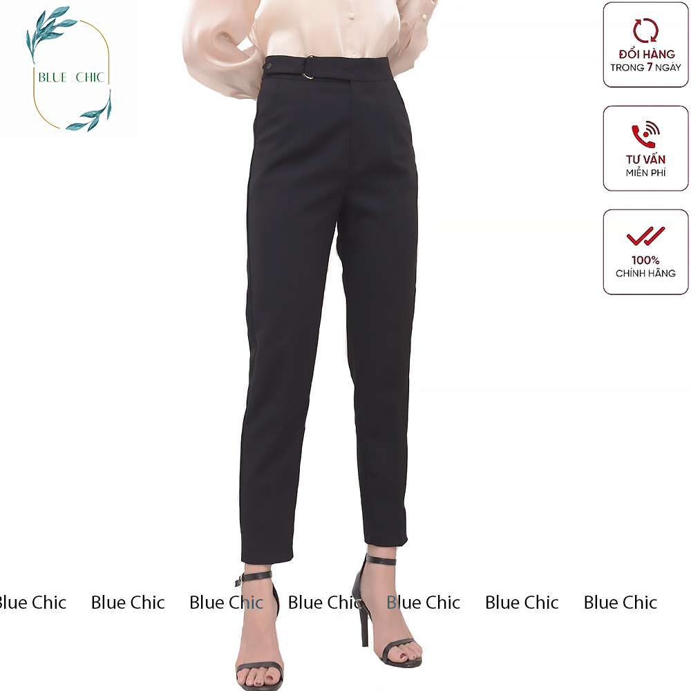 Quần baggy nữ Blue Chic cạp cao khuyên chữ D chất vải Vitex đồ công sở cao cấp form dáng chuẩn