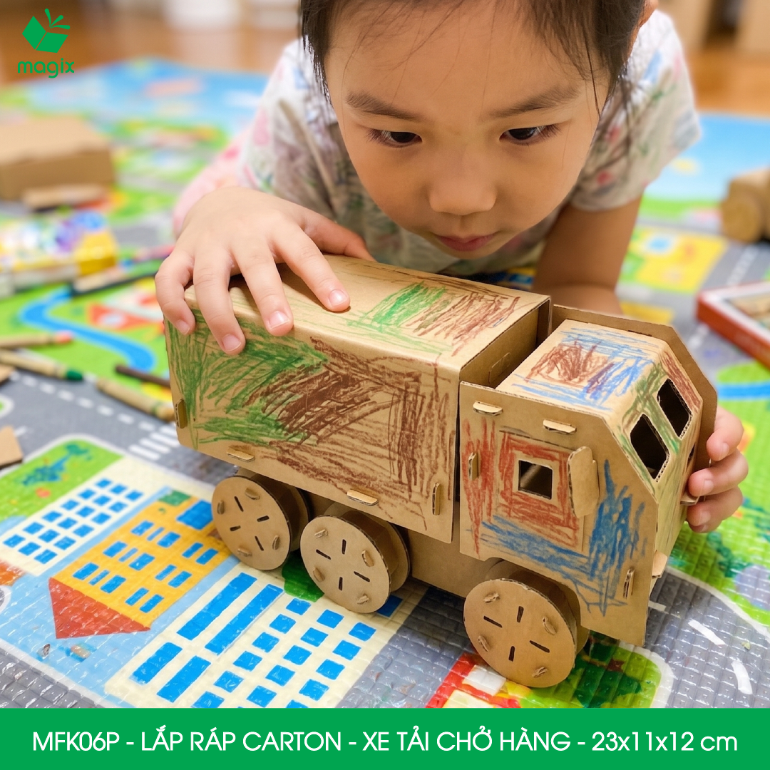 MFK06P - Xe tải chở hàng - 23x11x12 cm - Đồ chơi lắp ráp mô hình từ bìa carton cứng cao cấp