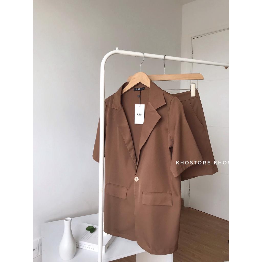 Áo blazer tay ngắn, vest nữ phong cách công sở phom suông 3 màu, có túi nắp, dễ mặc đi làm đi chơi