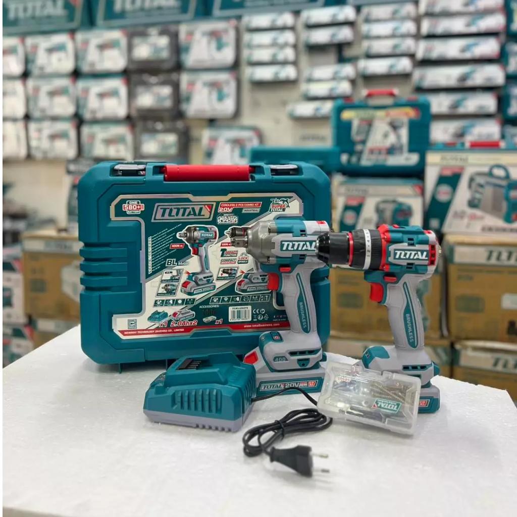 BỘ COMBO MÁY KHOAN BÚA TIDLI20668 1 &amp; MÁY SIẾT BULOONG TIWLI2040 1 KHÔNG CHỔI THAN DÙNG PIN 20V TOTAL TCKLI20275 - HÀNG CHÍNH HÃNG