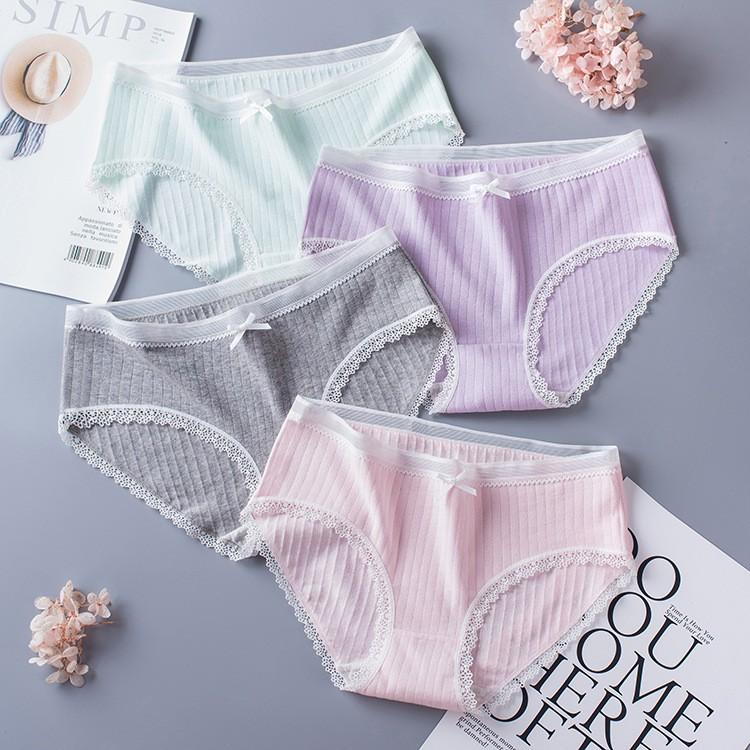 Quần Lót Cotton Tăm Viền Ren xuất Nhật QL06