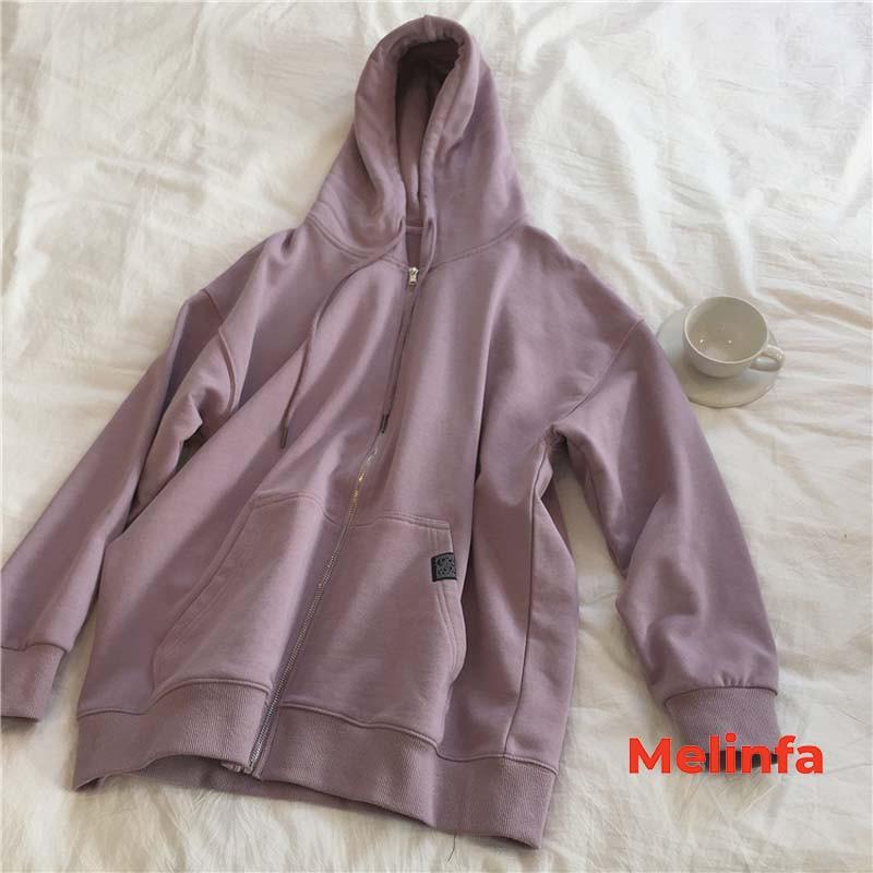 Áo khoác Hoodie nữ, áo nỉ nữ Freesize kéo khóa có mũ phong cách Basic Hàn Quốc mã VAA0018