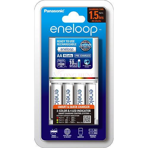 Bộ sạc pin Panasonic Eneloop AA 2000mAh K-KJ55MC40V2 (4 viên) - Hàng chính hãng