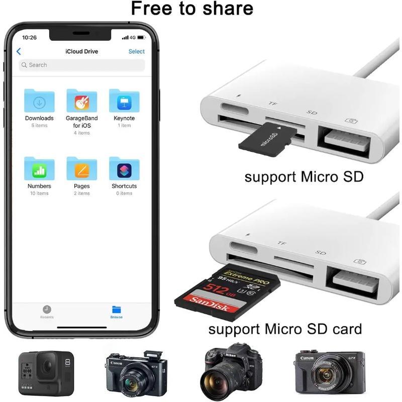 Đầu Đọc Thẻ Nhớ SD TF 4 Trong 1 USB OTG Kèm Đầu Đọc Thẻ SD TF Cho iPhone / iPad / iOS 14
