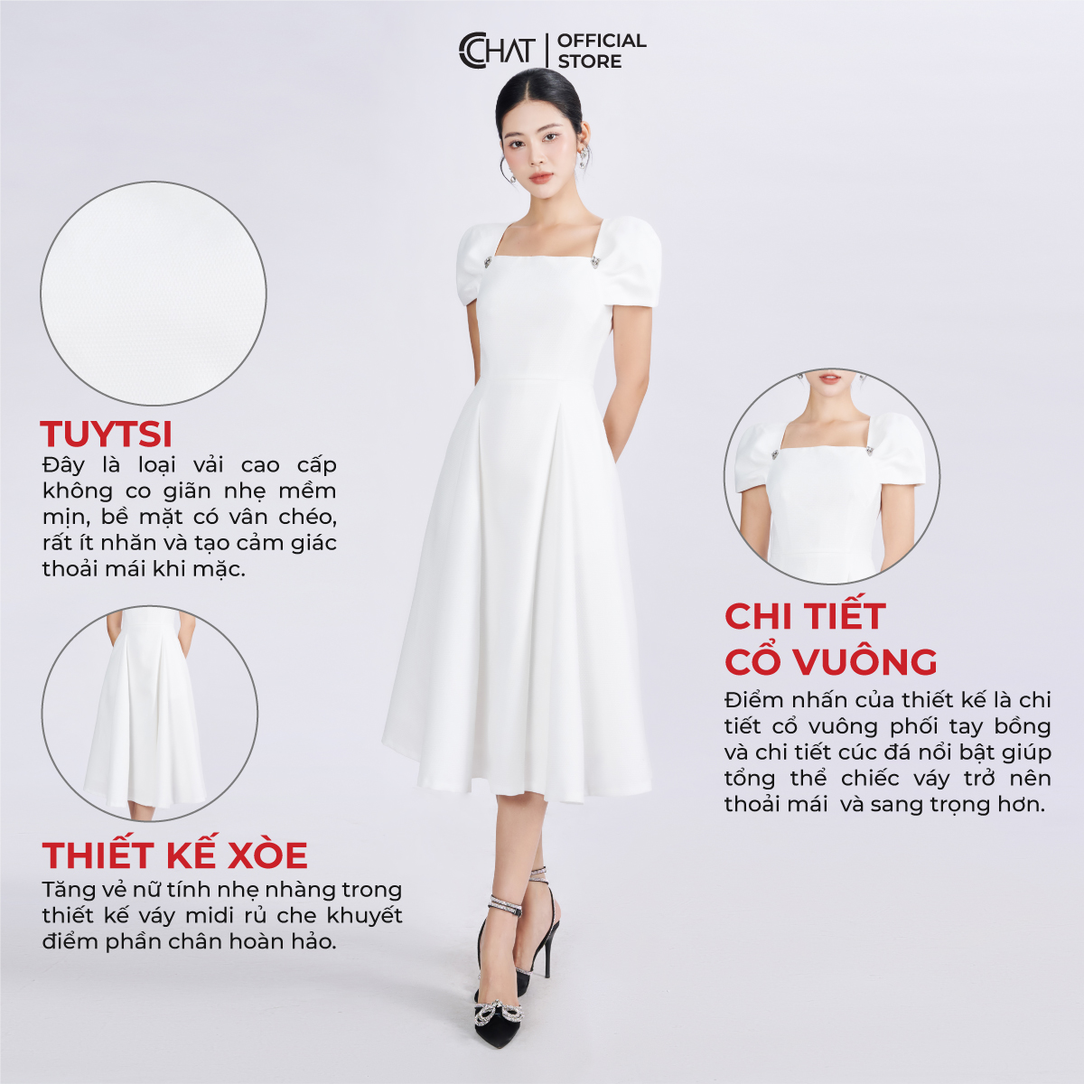 Đầm Nữ Dáng Xòe Bổ Sườn Tay Rúm Kiểu Chất Tuytsi Cao Cấp 53VNS8006XT