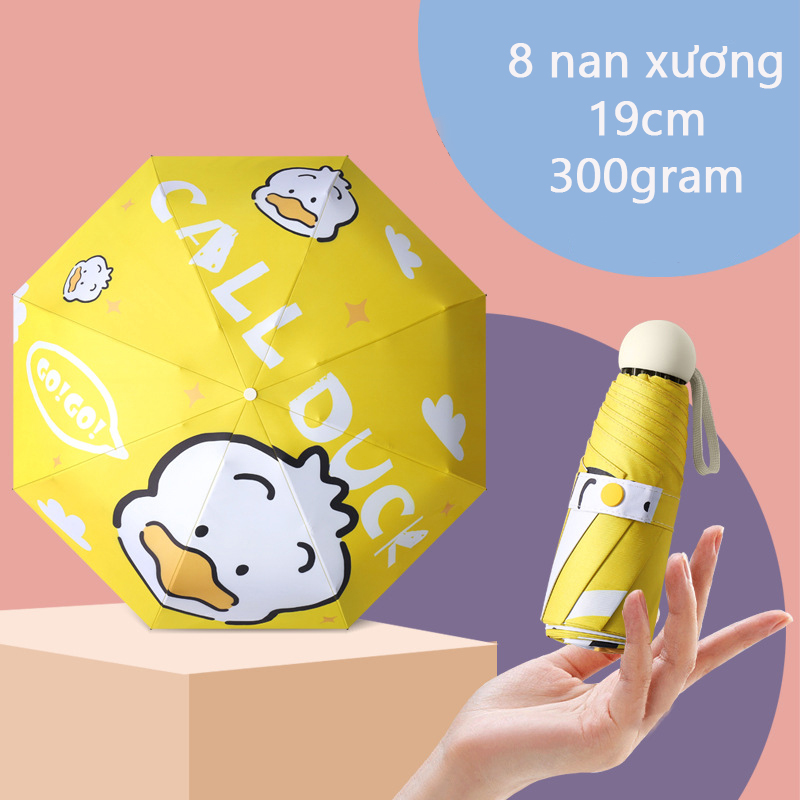 Ô Dù Gấp Gọn Mini Bỏ Túi 19cm , Dù Che Mưa , Chống Tia UV 8 Nan ( Họa Tiết ) - Kèm Hộp Đựng