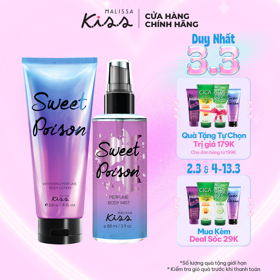 Bộ Đôi Malissa Kiss Body Lotion &amp; Body Mist hương Sweet Poison 226G