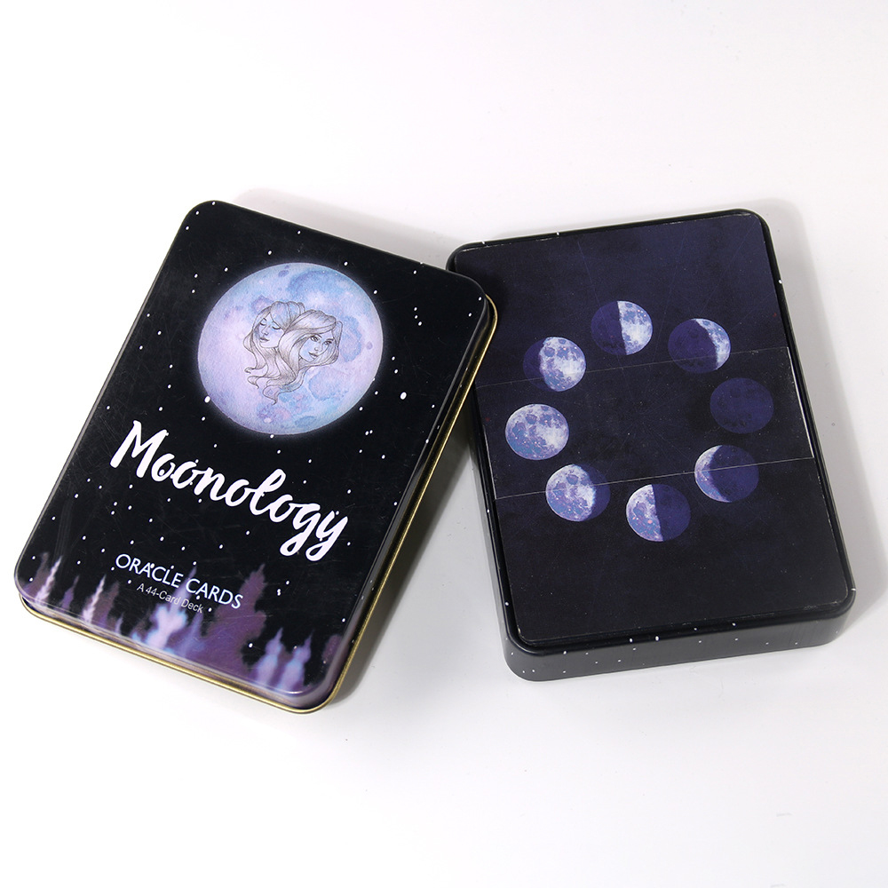 Bộ Bài Moonology Oracle Hộp Thiếc Mạ Cạnh Đen 44 Lá Tặng File HD Tiếng Anh