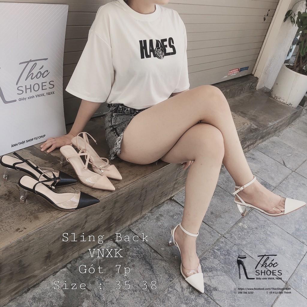 Giày cao gót / Sandal SlingBack Mũi Nhọn VNXK - Chiều cao gót 7cm , Size 35-39 Thóc.Store