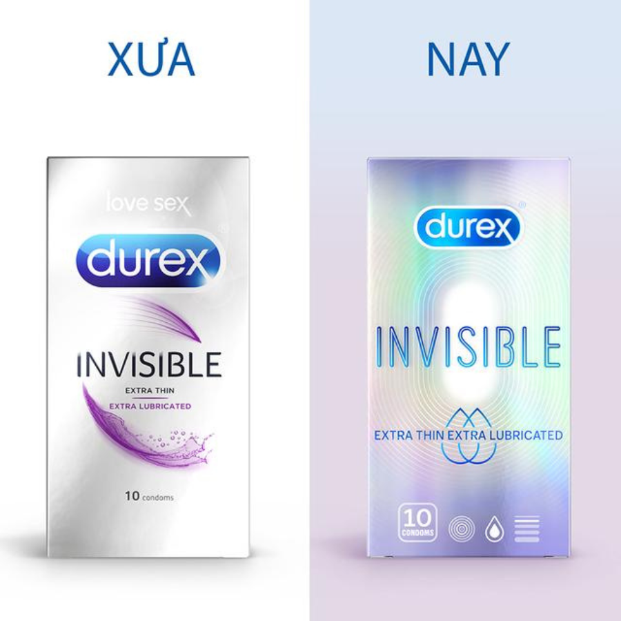 Bao cao su Durex Invisible Extra Thin Extra Lubricated 1 Hộp 10 Bao