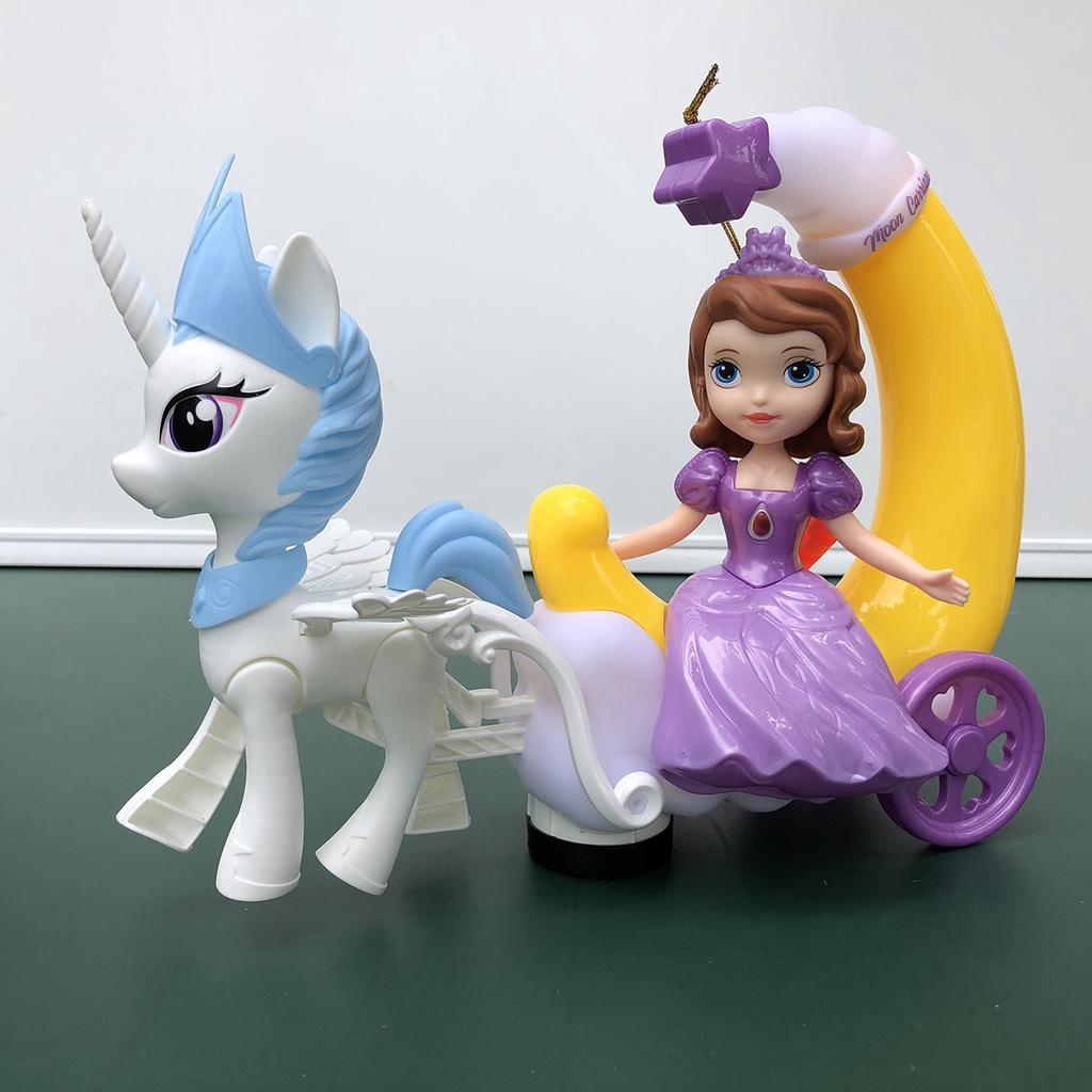 Đèn lồng Elsa, Sofia, Bạch Tuyết ngồi xe ngựa Pony chạy pin có nhạc có đèn cho bé chơi Trung Thu có tay cầm