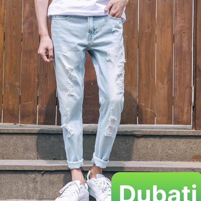 Quần Jean Nam Chất Bò Xanh Nhạt Rách Gối, Quần Baggy Nam Basic- DB 78- DUBATI FASHION