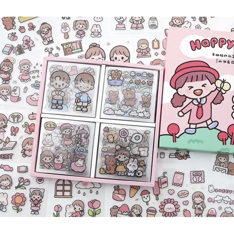 Sticker hộp 100 tấm cute HappyDay