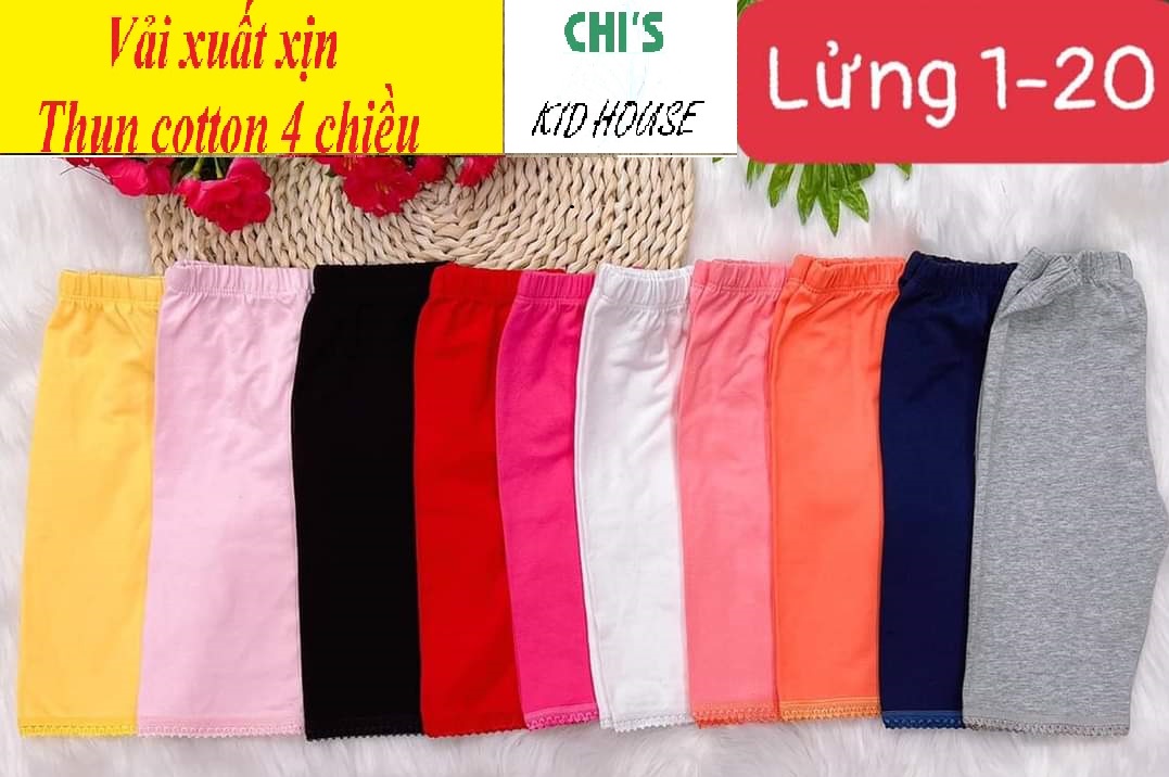 (VẢI XUẤT DƯ ĐẸP) QUẦN LEGGING TRƠN LỬNG THUN COTTON 4 CHIỀU CHO BÉ GÁI 9-20KG