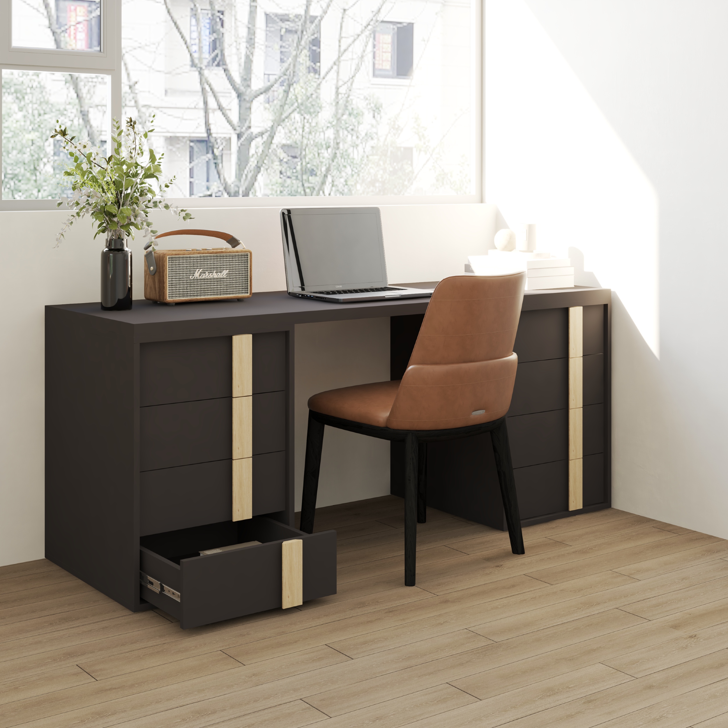 HAPPY FURNITURE , Bàn làm việc 8 ngăn kéo - SPACE, BAN_145 , 180cm x 59cm x 75cm DxRxC