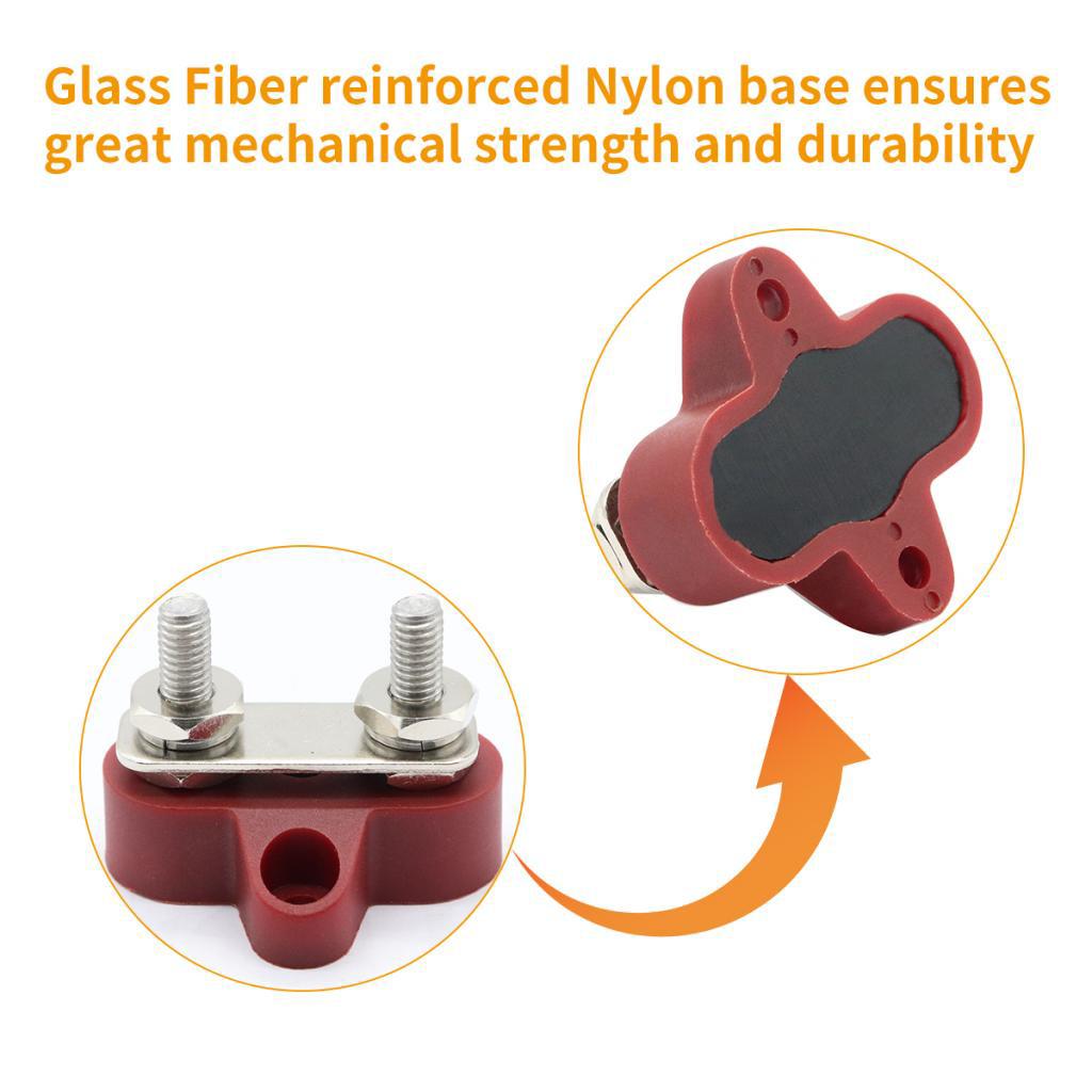 Red - Marine Boat Car Double M6 Terminal Stud Bus Bar Power Distribution Box