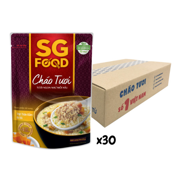 Thùng cháo tươi Sài Gòn Food Thịt thăn bằm &amp; Bí đỏ 270g x 30 gói