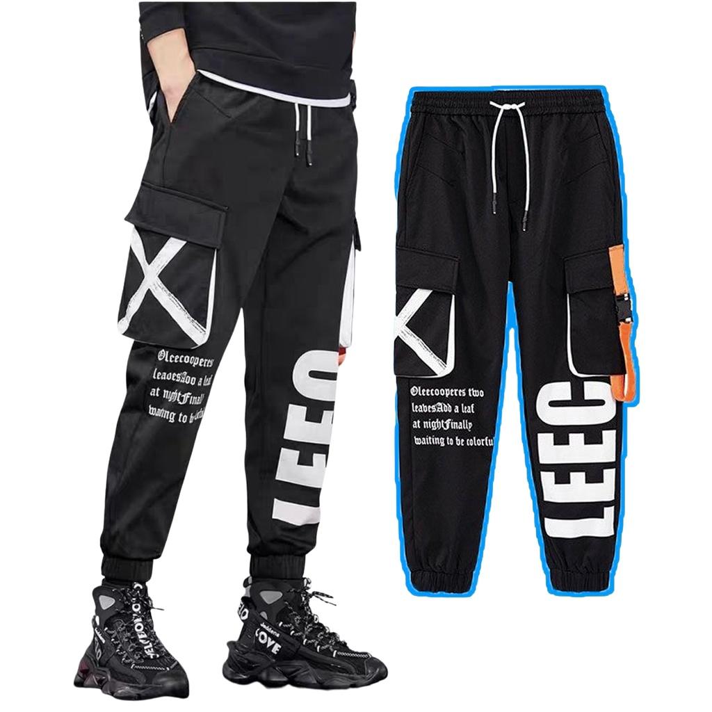 Quần Jogger LEEC túi khóa hộp Dài Bo Gấu - Chất Vải Kaki Kiểu Thể Thao UNISEX Hai Màu Đen, xám. 02x
