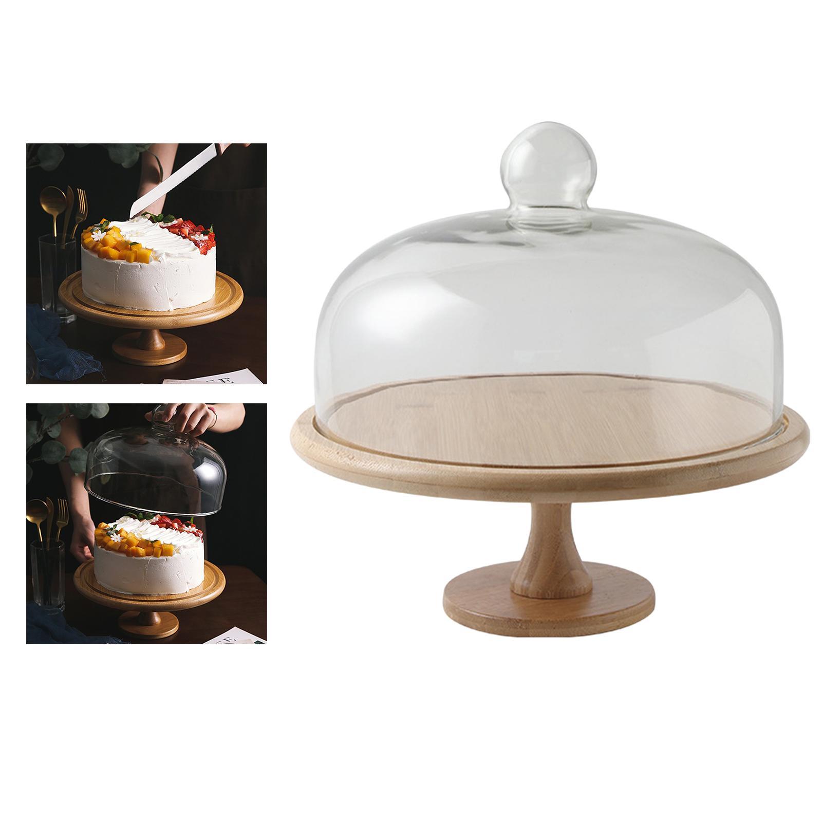 Wooden Serving Tray with Glass Cover Breakfast Food Cake Serving Platter