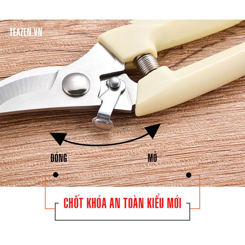 Kéo cắt cành lưỡi thép không rỉ siêu sắc bén tay cầm lò xo cộng lực chắc chắn có chốt an toàn - miếng lót chuột