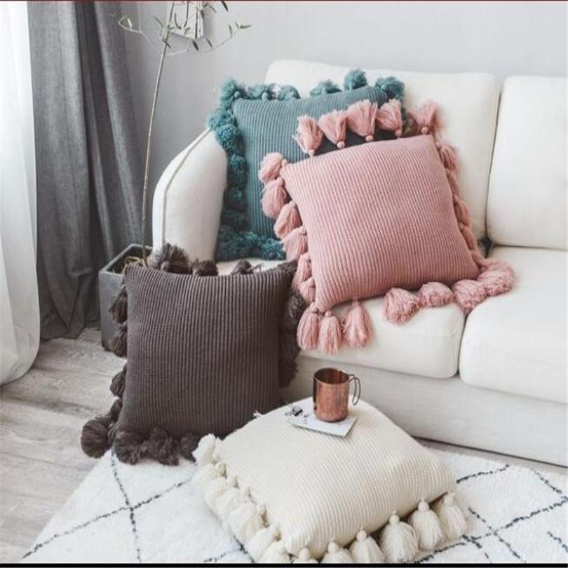 Dệt Kim Ném Đệm Lưng Bắc Âu Xe Sofa Giường Đệm Gối Bao Với Tua Rua Trang Trí Nhà Đệm Ghế Trẻ Em Trang Trí Phòng