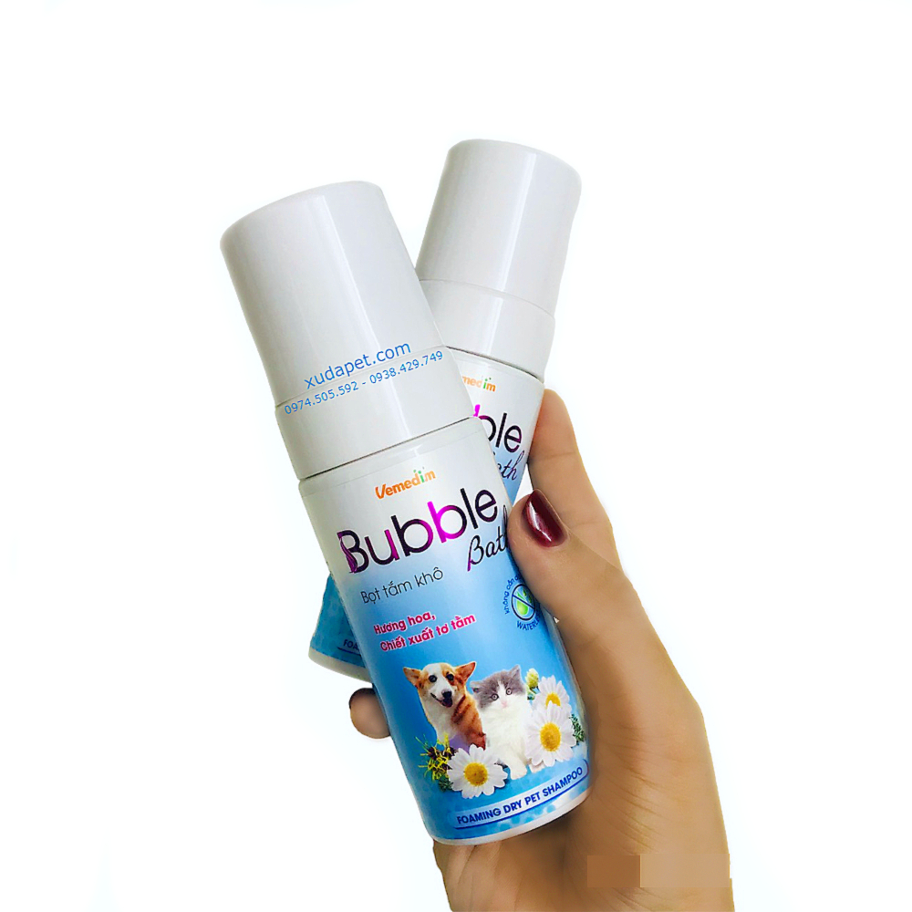 BỌT TẮM KHÔ CHO CHÓ MÈO BUBBLE BATH HƯƠNG HOA, CHIẾT XUẤT TƠ TẰM KHỬ MÙI, LÀM SẠCH LÔNG 120ML - SP005421