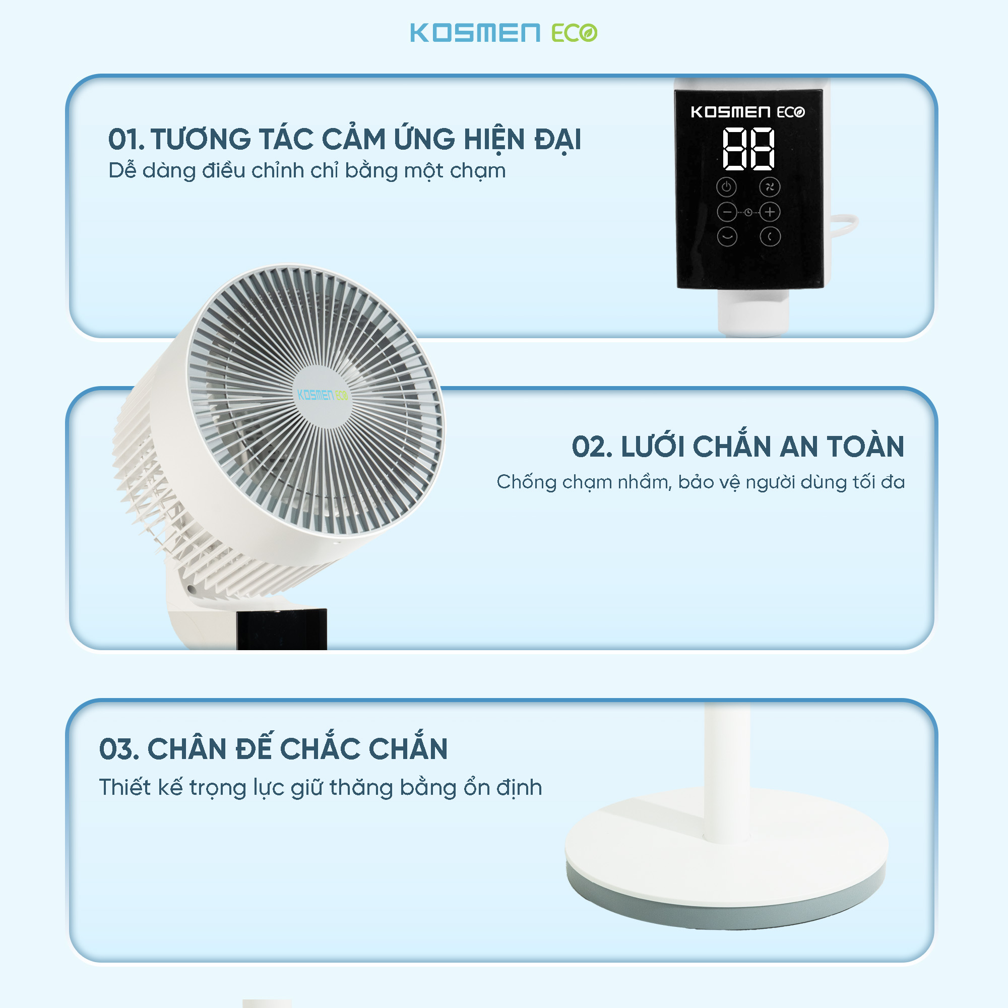 Quạt thông minh Kosmen ECO-F40AI-W AI điều khiển bằng giọng nói – Màu Trắng - Hàng Chính Hãng, Bảo Hành 1 Năm