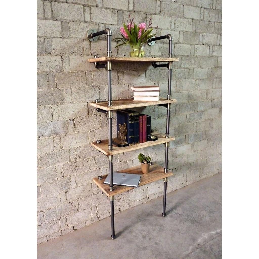 Kệ ống nước trang trí, kệ ống nước treo tường giá gỗ 4 tầng trang trí